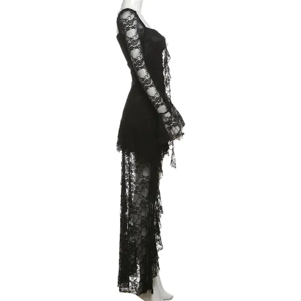 Design Lace Ruched Asymmetrical Maxi Dress White - 19
