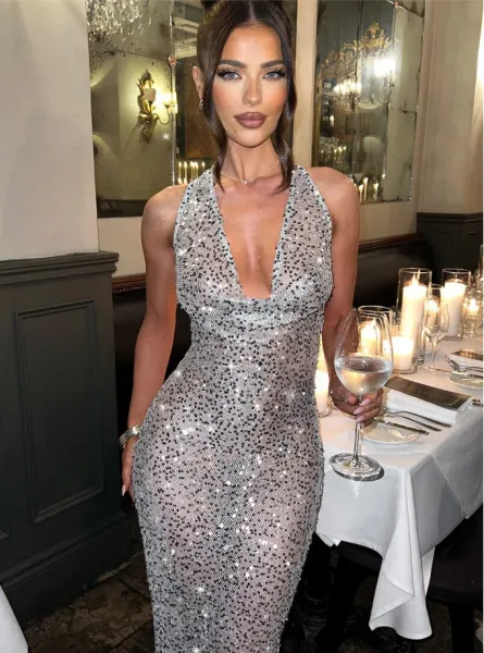 Design Sheer Sequined Halter Gown Black Dress - 20