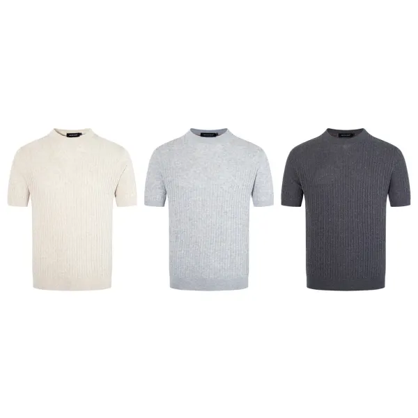 Design Ribbed Knit Short-Sleeve Sweater Light Gray - 2