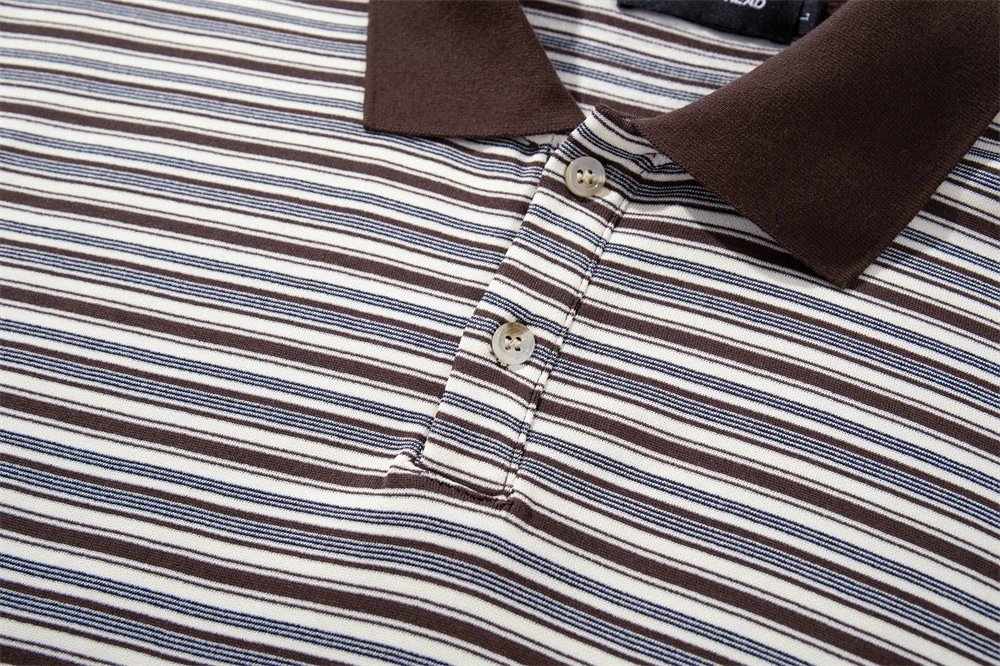 Design Striped Polo Shirt Black Gray Multicolor Tops Polo - 11