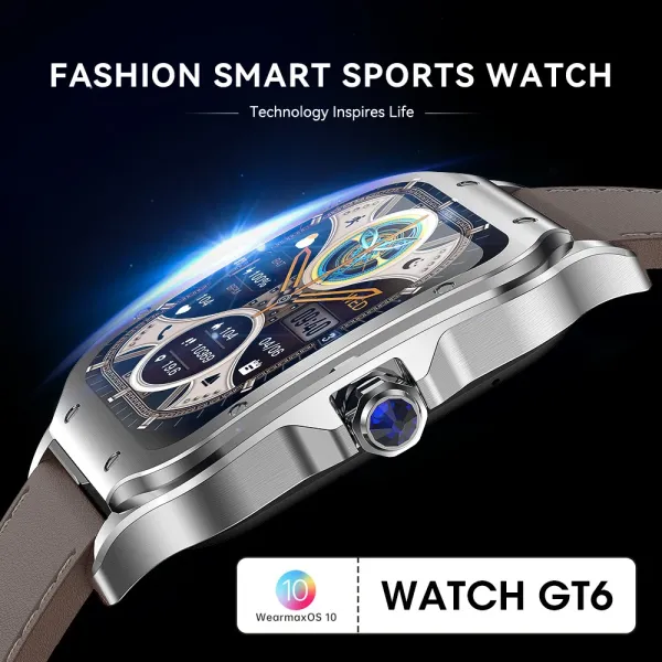 Design Smartwatch with Brown Leather Strap Black Case - 2