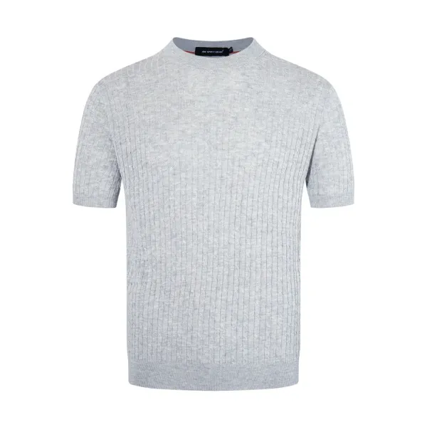 Design Ribbed Knit Short-Sleeve Sweater Light Gray - 4