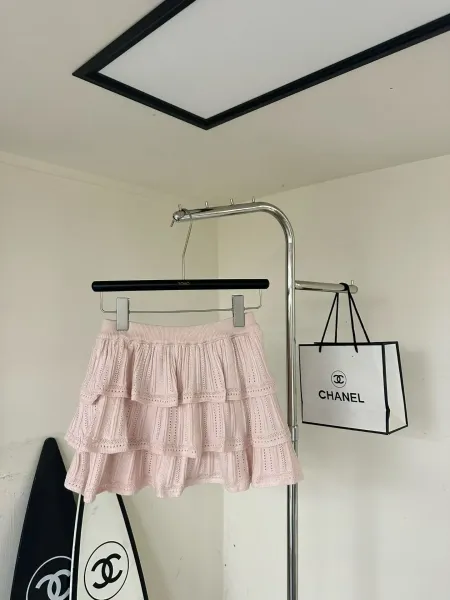 Design YOMO Tiered Knit Ruffle Skirt White Skirt - 16