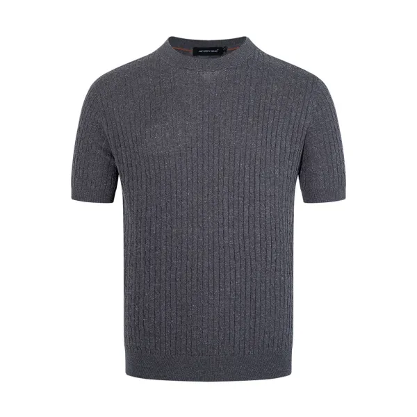 Design Ribbed Knit Short-Sleeve Sweater Light Gray - 7