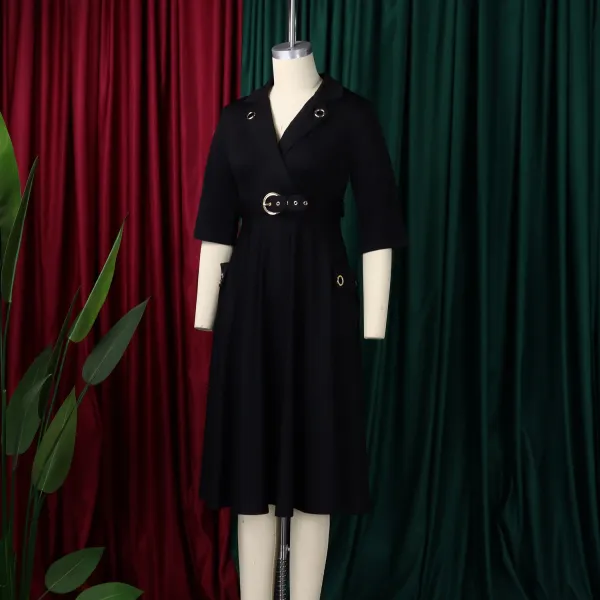 Design Trench-Style Wrap Dress in Navy with Belt - 17