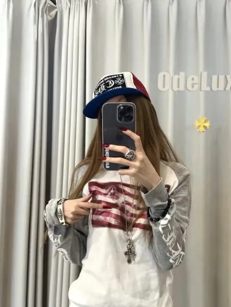 Chrome Hearts American Flag Raglan Long Sleeve T-Shirt White / Gray - 2