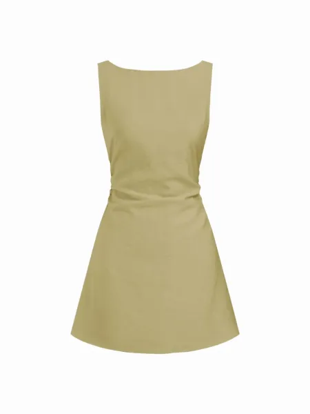 Design Sleeveless Square-Neck Ruched Mini Dress Mint Green - 30