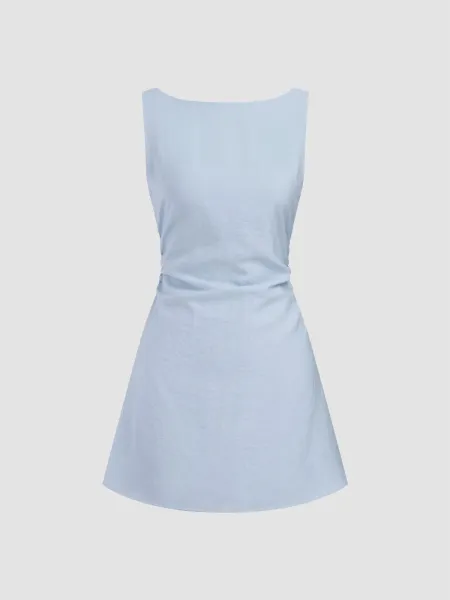 Design Sleeveless Square-Neck Ruched Mini Dress Mint Green - 33