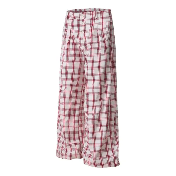 Design Wide-Leg Plaid Pants Red and White - 4