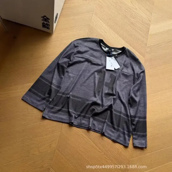 Design Mesh Long Sleeve Performance Top Gray Activewear - 1