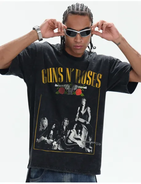 Design Guns N' Roses Band Graphic T-Shirt Beige T-Shirts - 18