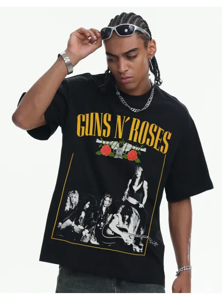 Design Guns N' Roses Band Graphic T-Shirt Beige T-Shirts - 19