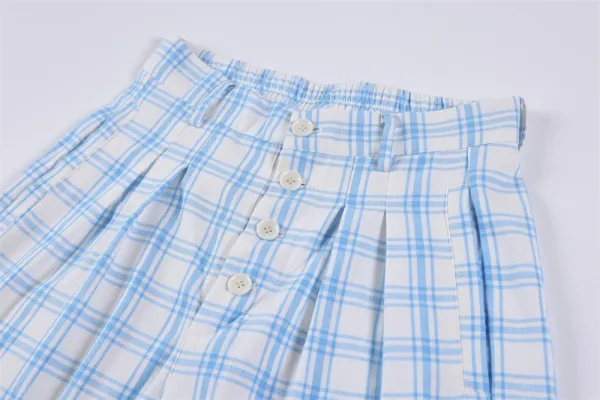 Design Wide-Leg Plaid Pants Red and White - 9
