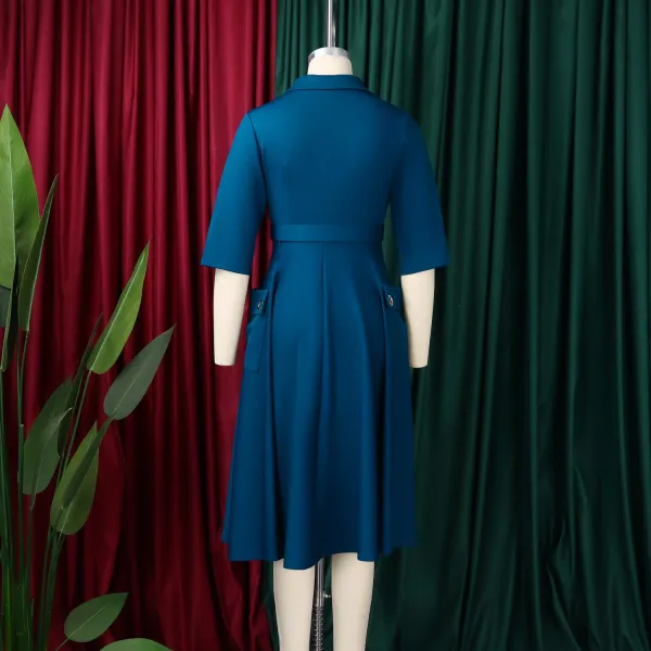 Design Trench-Style Wrap Dress in Navy with Belt - 27