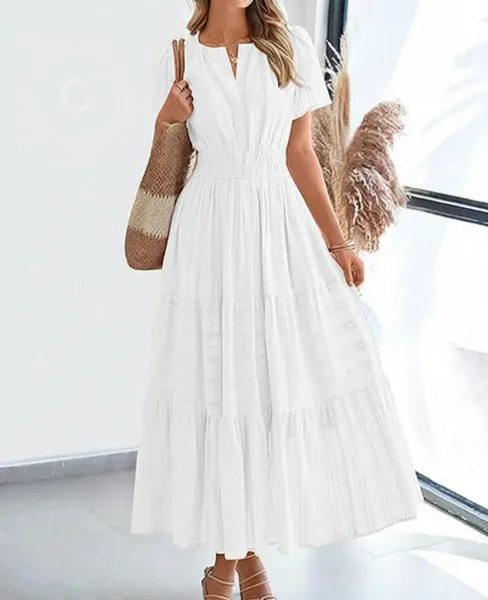 Design Tiered Smocked Waist White Maxi Dress - 1