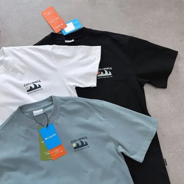Design Columbia Graphic Mountain Print T-Shirt Light Blue T-Shirt T-Shirts - 28