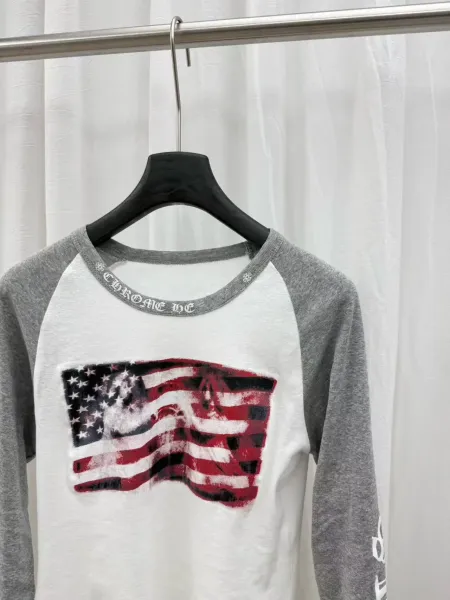 Chrome Hearts American Flag Raglan Long Sleeve T-Shirt White / Gray - 11