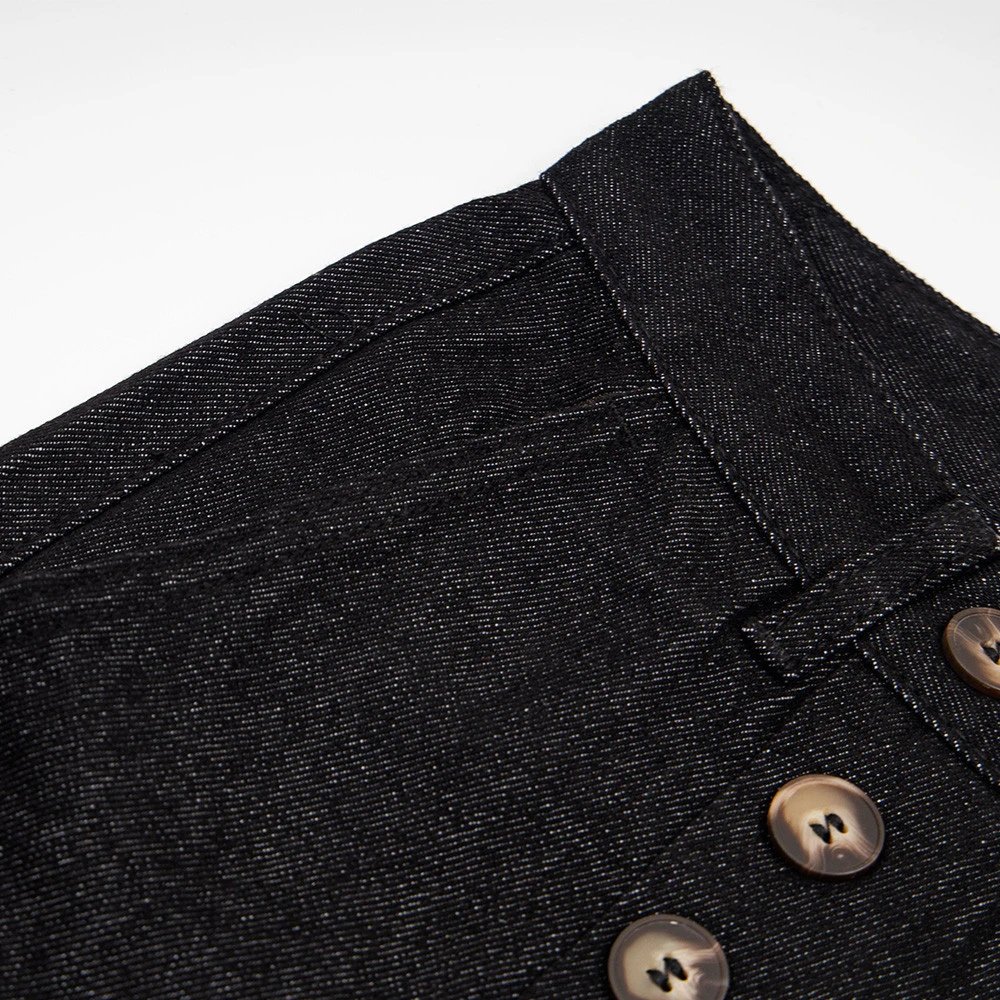Design Wide-Leg Denim Trousers with Double-Breasted Button Detail Black Jeans - 8