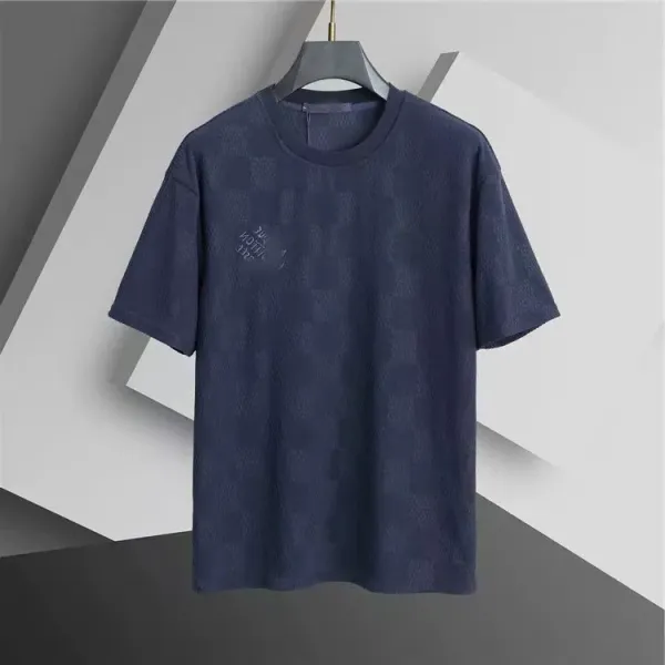 Design Textured Check Pattern Navy T-Shirt - 1