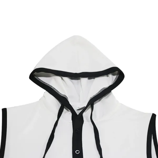 Design Sleeveless Hooded Waffle-Knit Vest Top White - 25