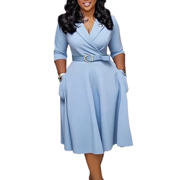 Design Trench-Style Wrap Dress in Navy with Belt - 41
