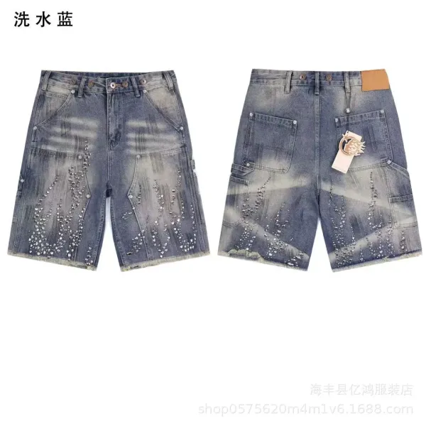 Hellstar Distressed Graphic Denim Shorts Light Wash - 33