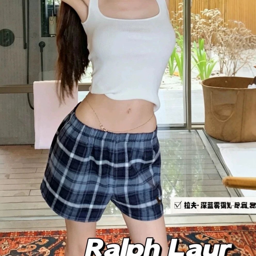 Plaid Shorts Navy Blue Gray Checkered Casual Short
