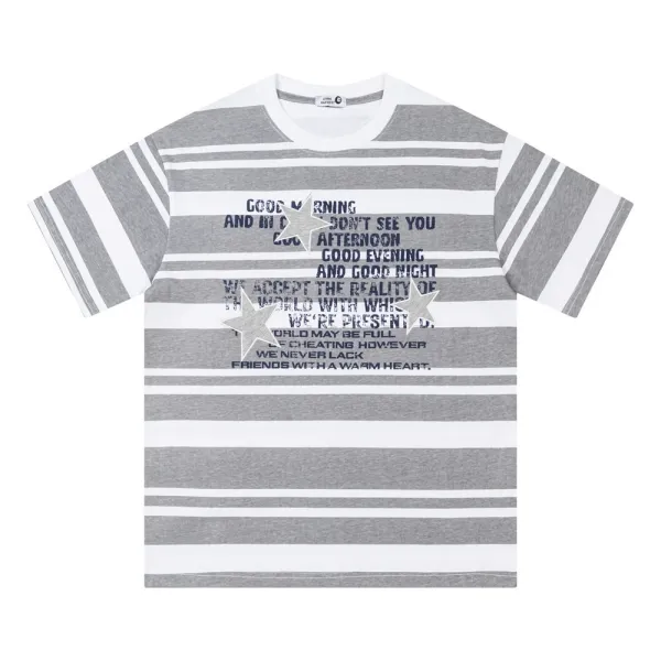 Design Striped Graphic Tee Navy and White T-Shirt - 4