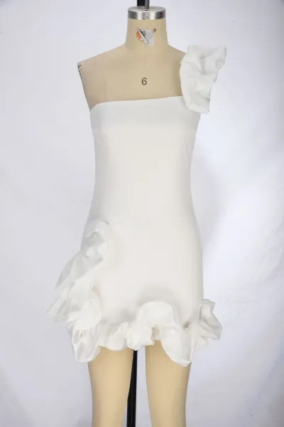 Design Ruffled Strapless Mini Dress in Cream - 16