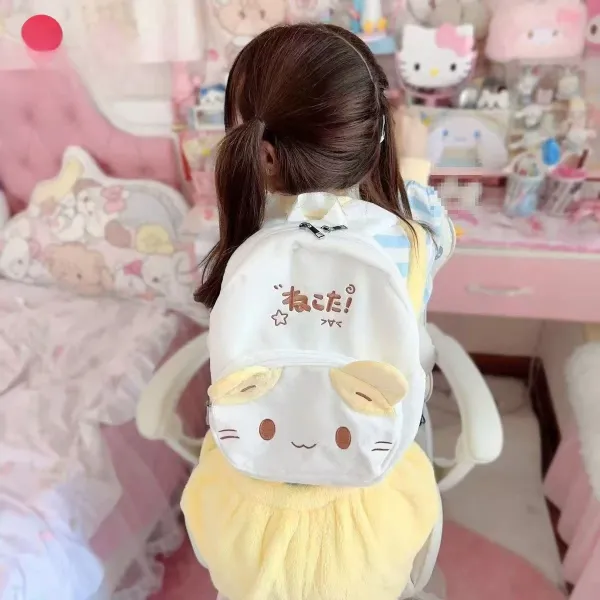 Sanrio Character Cat Face Plush Mini Backpack White - 6