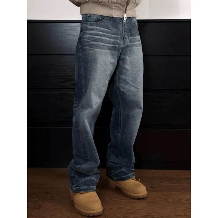 Denim Wide Leg Blue Washed Relaxed Fit Jeans