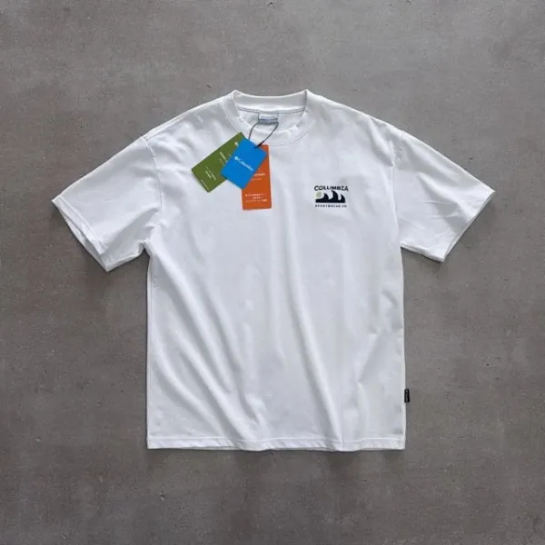 Design Columbia Graphic Mountain Print T-Shirt Light Blue T-Shirt T-Shirts - 22