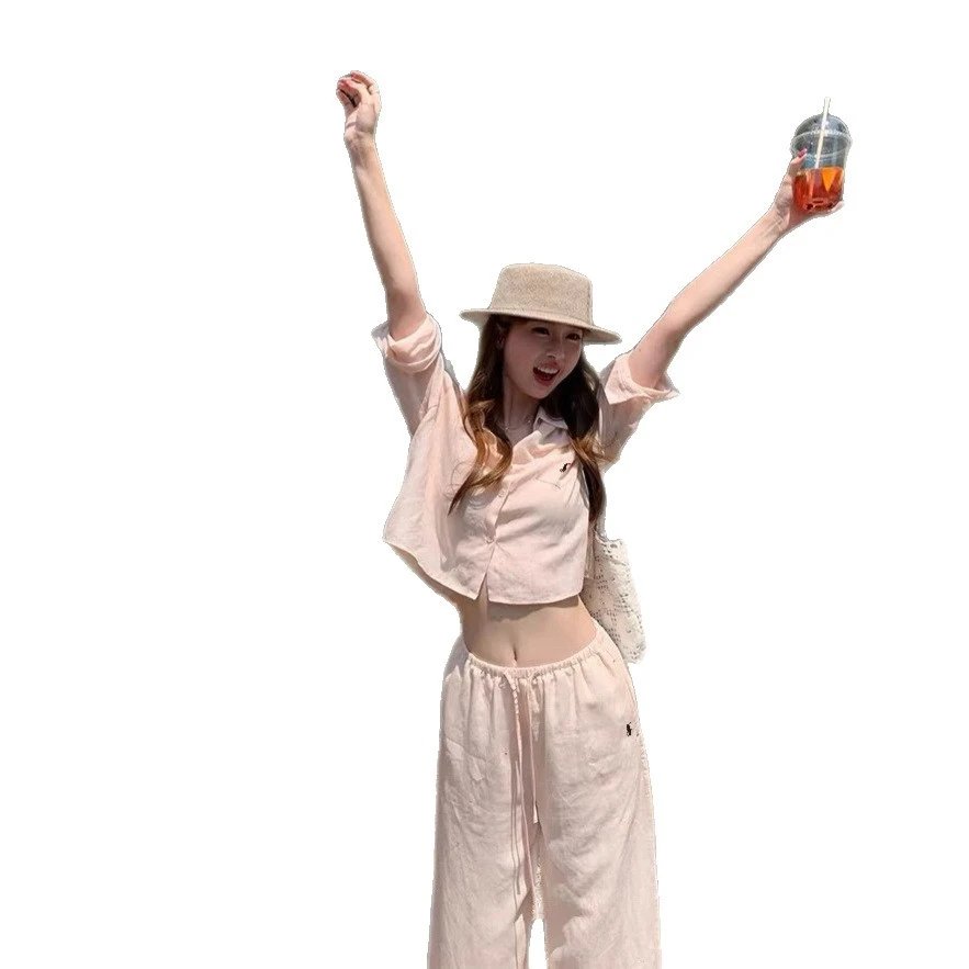 Linen Two Piece Set Beige Bohemian Outfit