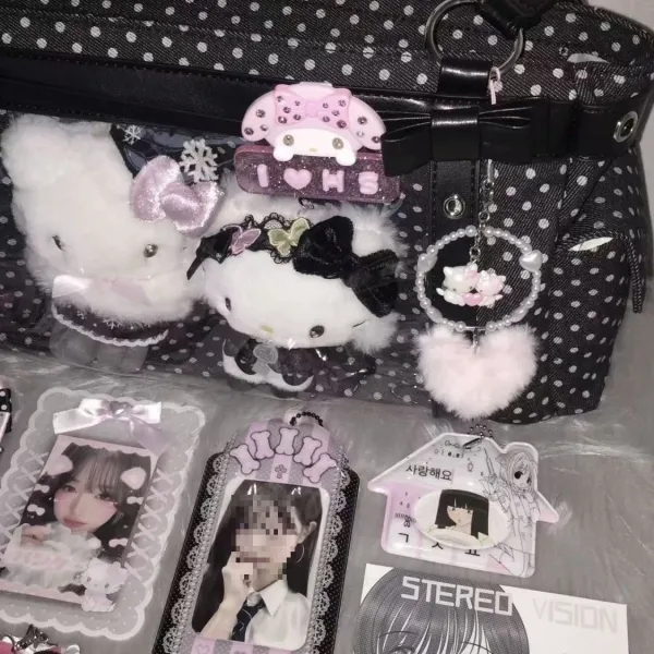 Sanrio Hello Kitty & My Melody Decorated Polka Dot Clear Panel Shoulder Bag - 5