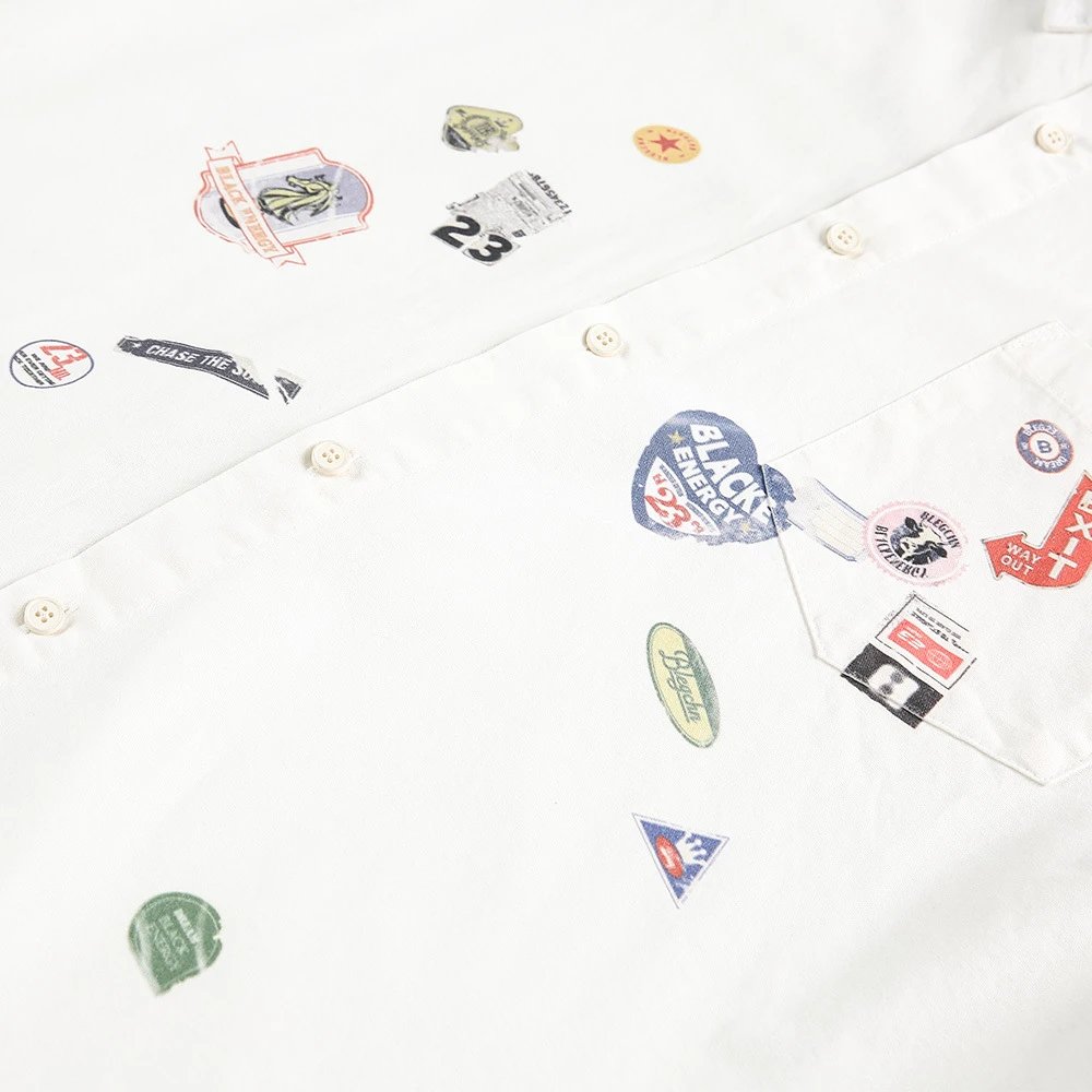 Oversized Denim Shirt White Patchwork Casual