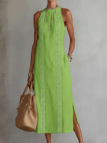 Design Sleeveless Lace-Trimmed Midi Dress in Sky Blue - 10