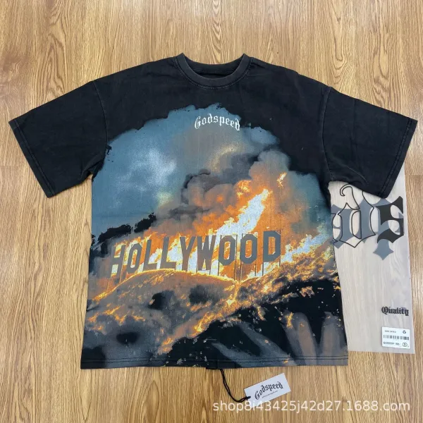 Godspeed Hollywood Fire Print Cream T-Shirt - 10