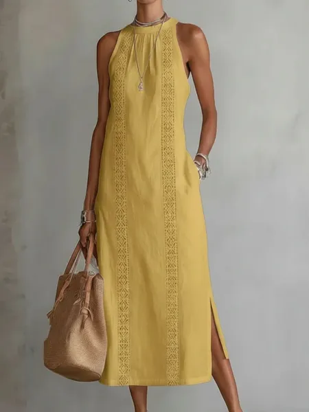 Design Sleeveless Lace-Trimmed Midi Dress in Sky Blue - 11