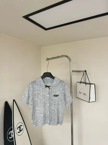 Chanel Knit Cardigan Gray Short-Sleeve Cropped Cardigan - 1