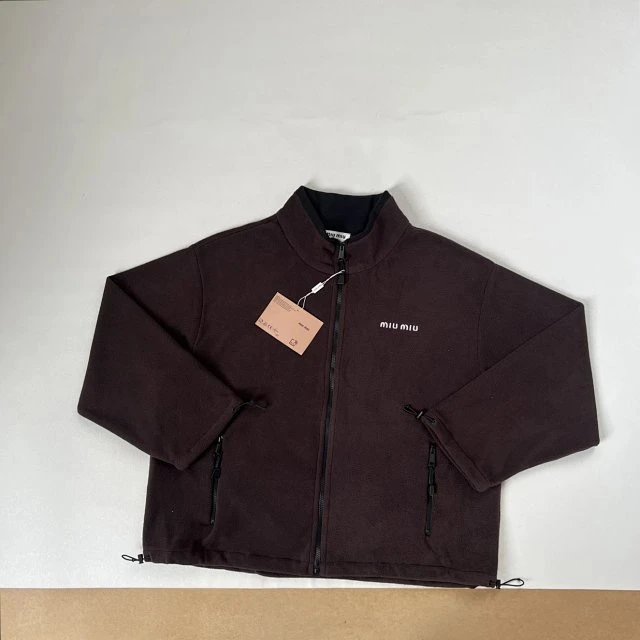 Miu Miu Oversized Fleece Jacket Gray Outerwear - 24