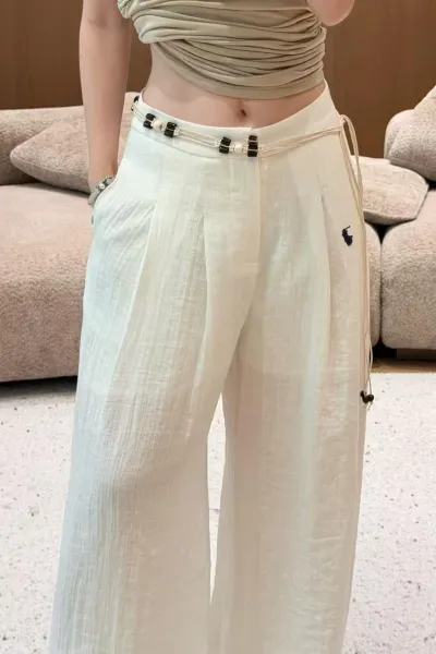 Design Wide-Leg Linen Blend Trousers Dusty Pink Pants - 4