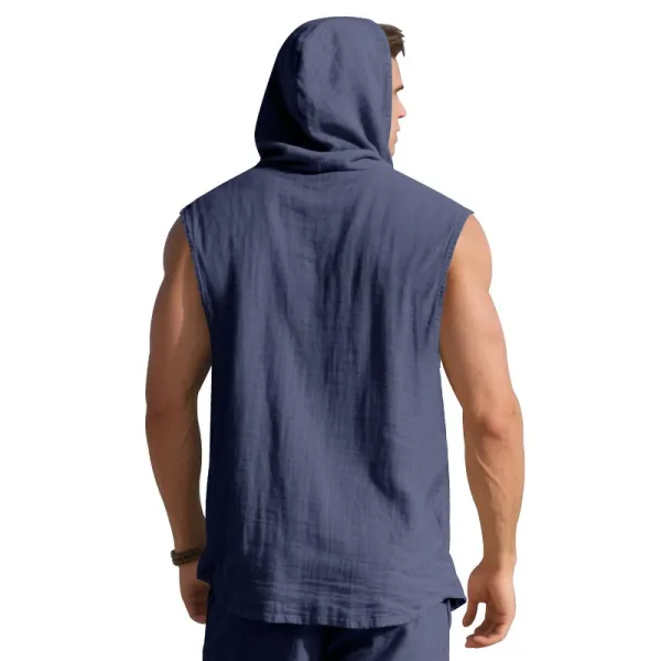 Design Sleeveless Hooded Button-Up Shirt White Tops - 15
