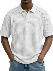 Design Waffle Knit Polo Shirt White Tops.polo