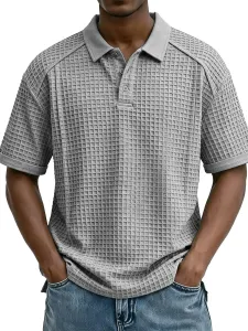 Design Waffle Knit Polo Gray Tops Polo