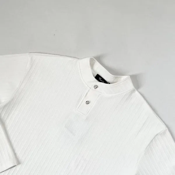 Design Henley Shirt Gray Ribbed Top - 16