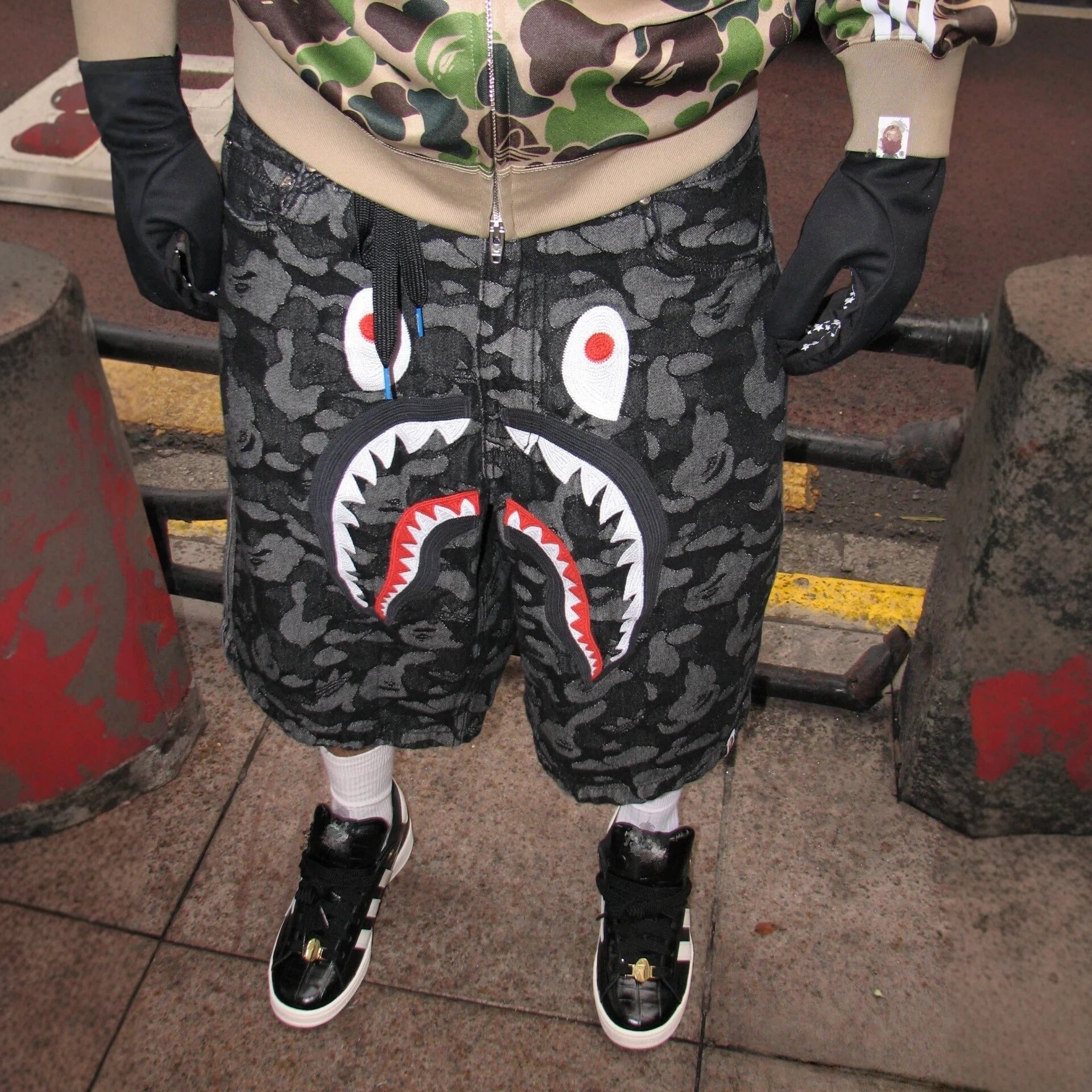Shark Print Denim Shorts