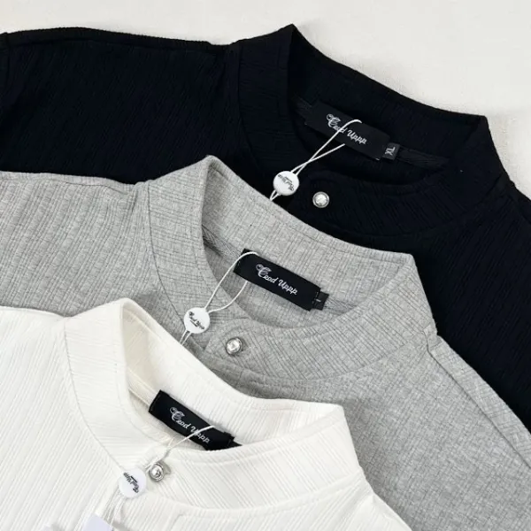 Design Henley Shirt Gray Ribbed Top - 21