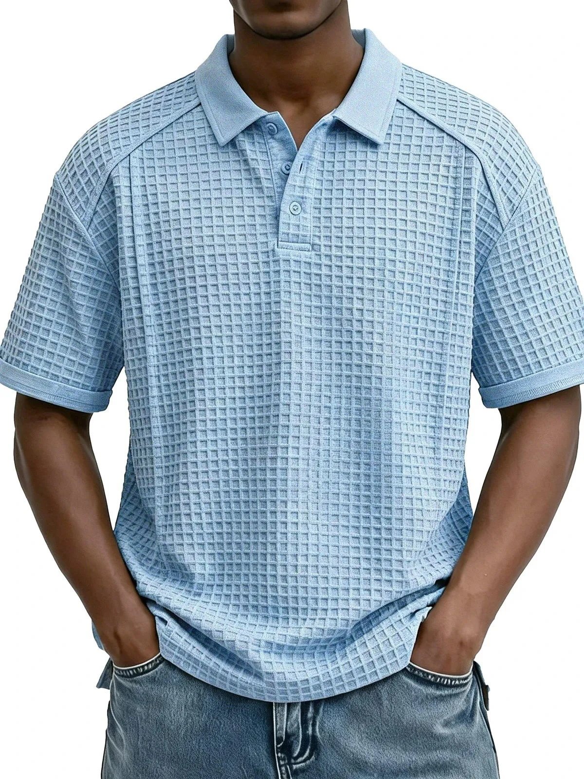 Design Waffle Knit Polo Brown Tops Polo - 4