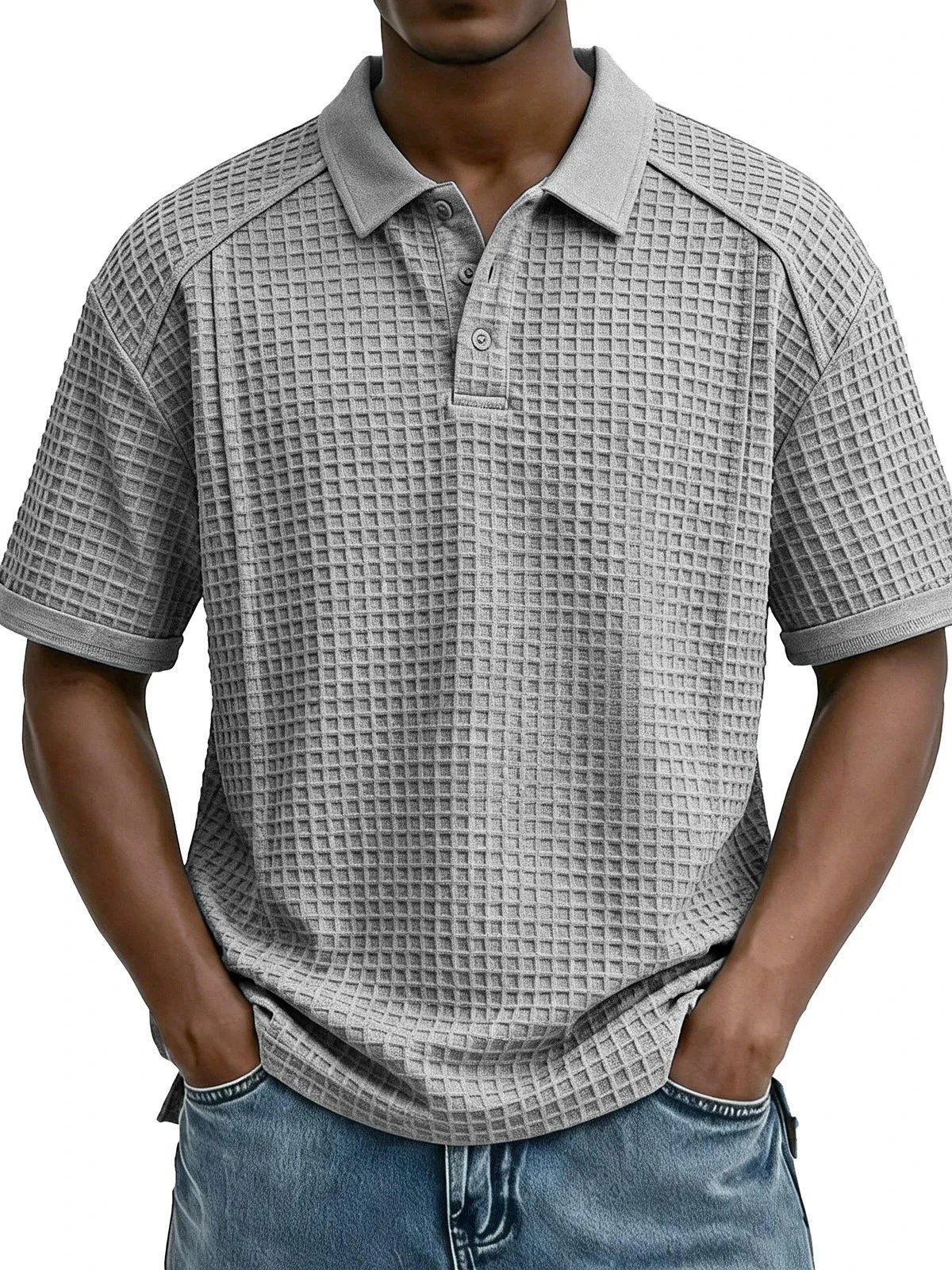 Design Waffle Knit Polo Brown Tops Polo - 12