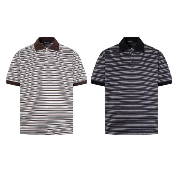 Design Striped Polo Shirt Black Gray Multicolor Tops Polo - 2